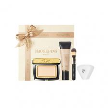 Набор средств для лица MAOGEPING Хайлайтер с кистью High Gloss Powder Cream + тональный крем + спонж
