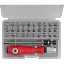 Отвертка с битами для точных работ КУРС 30 CrV бит, удлинитель, пластиковый бокс 56175