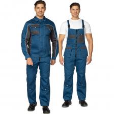 Многофункциональный летний костюм для рабочих различных специальностей, сотрудников управляющий компаний, монтажных бригад и обслуживающего персонала. Костюм состоит из куртки и полукомбинезона прямого кроя. Сшит из плотной смесовой ткани с водоотталкивающей пропиткой. Изделие хорошо держит форму и защищает человека от мелкого дождя, брызг, пыли, производственной грязи и ветра. На брючинах в области колен сделаны карманы для амортизационных вкладышей — они обеспечивают дополнительную защиту и облегчают длительное стояние на коленях во время выполнения работ. Есть светоотражающие элементы, которые делают человека более заметным в условиях ограниченной видимости. Куртка: прямого силуэта. Воротник отложной с декоративным кантом по отлету. Застёжка на молнию с ветрозащитной планкой на контактной ленте. По кокеткам полочки и спинки, передним швам рукавов вшит сигнальный кант из отделочной ткани. Полукомбинезон: прямого силуэта. Застёжка центральная на молнию. Бретели имеют эластичную тесьму со стороны спинки и застегиваются спереди на многофункциональные фастексы. Карманы. Куртка: накладные функциональные карманы, карманы в рельефных швах. Полукомбинезон: нагрудные — с отделением для карандаша, навесные карманы-портфели, карманы в области колен для амортизационных накладок. Усилительные элементы: объёмные наколенники с карманами для амортизационных вкладышей.