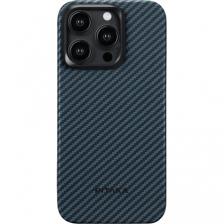 Чехол PITAKA MagEZ Case Pro 4 для iPhone 15 Pro карбоновый кевлар (арамид) черно-синий в полоску