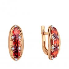 Серебряные серьги с гранатом и фианитами с позолотой