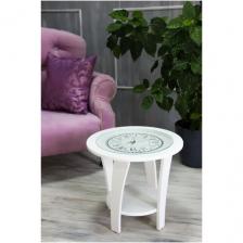 Стол журнальный круглый с часами, белый жемчуг/белый, 50*45
