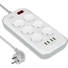 Сетевой фильтр TFN Power 3 6 розеток 4*USB 2 метра белый