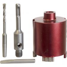 Коронка предназначена для безударного сверления бетона, в том числе армированного. Имеет высокий ресурс. Порядок сверления: просверлить отверстие направляющим сверлом, установленным в адаптер без коронки. Одеть на адаптер коронку и переключить перфоратор в безударный режим. Засверлиться коронкой. Демонтировать направляющее сверло с помощью клина. Продолжить сверление коронкой. При необходимости периодически вскрывать новые алмазы об абразивный материал (силикатный кирпич, бетон без камней, точильный камень).