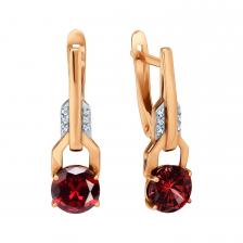 Золотые серьги с гранатом и фианитами