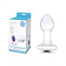 59950 Glas Butt Plug 3,5" Bling Bling, прозрачный/фиолетовый. Стеклянная анальная пробка со стразом