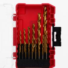 Набор сверл по металлу и нержавеющей стали от 1 до 10 мм из 15 шт. без кейса. Сверла изготовлены из стали Р6М5К5 с содержанием 6% вольфрама 5% молибдена и 5% кобальта. Сверла относятся к классу промышленного инструмента и предназначено для серийной обработки нержавеющих сталей, таких как 12Х18Н10Т, 08Х12Н10Т и др. В состав набора входят сверл различного диаметра: (1,0; 1,5; 2,0; 2,5; 3,0; 3,5; 4,0; 4,5 (возможна замена на 4.4 мм или 4.6 мм); 5,0; 5,5 (возможна замена на 5,4 или 5.6); 6,0; 7,0; 8,0; 9,0; 10 мм). Сверла Р6М5К5 с цилиндрическим хвостовиком изготовлены по ГОСТ 10902-77. Легирование кобальтом обеспечивает вторичную износостойкость, что значительно продлевает срок службы режущей кромки сверла. Кончик сверла имеет двойную заточку, что позволяет засверливаться без предварительного кернения. Канавка сверла выполнена методом вышлифовки.