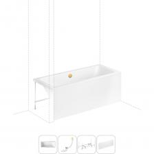 Прямоугольная ванна Pure производится в размерах 17075 и 18080 см и относится к разряду изделий премиум-сегмента. Благодаря усиленному армированному корпусу и просторной купели с тонкими гранями по периметру ванна выглядит легко и может быть установлена в углу, проеме или вровень с полом. Удобные пологие спинки и смещенный в центр ванны слив позволяют максимально комфортно расположиться и принимать водные процедуры вдвоем. Основа ванн из литьевого акрила — жесткий 4 мм лист полиметилметакрилата (ПММА), который помещают в вакуум-формовочное оборудование и под большим давлением заполняют матрицу будущей ванны. Для максимальной прочности конструкции по всему основанию купели закладывается усиленная плита ДСтП, а внешняя сторона покрывается смесью полимера с отвердителем и ровингом. После отверждения в ванне высверливают отверстия для слива-перелива. Сифон-автомат Useful Extras от Wellsee изготовлен из полипропилена высокой термической стойкости и прочности, неуязвим к воздействию агрессивных химических средств. Самоочищающаяся форма и изгибы сифона препятствуют скоплению грязи внутри обвязки и поддерживают высокую пропускную способность — 50 л/мин. Конструкция ванны предполагает установку на поперечные ножки или усиленный металлический каркас с максимальной нагрузкой до 500 кг и предусматривает дополнительную фиксацию к стене. Наличие регулировок на каждой ножке и распорках обеспечивает удобство установки на различных поверхностях.