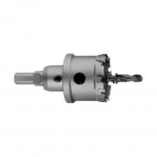 Коронка в сборе с твердосплавными зубьями, LENZ(Австрия)Применяется для работы с ручными дрелями и вертикальными сверлильными станками.При работе на вертикальном сверлильном станке использовать только ручную подачу.Подходит для легированной хромом стали, например, V2A и V4A, нержавеющей стали и стального литья, цветных и легких металлов, пластмасс, армированных материалов, гипсовых и облегченных строительных плит, переработанной древесины.Применение:Сталь <1400NВысококачественная сталь >900NСерый чугунАлюминий > 10% SiМедь, латунь, оловоПолимерные материалы, GFK/CFKМногослойный материалВнимание, изображение товара может отличаться от реального! Верные параметры указаны в технических характеристиках товара.