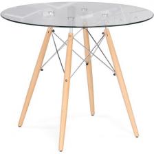 Стеклянный стол (регулировка по высоте) Woodville PT-151 80х80х76 clear glass/wood 15486 (круглая столешница, 4 ножки)