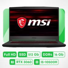 Игровой ноутбук MSI GF65 Thin, 15.6'', 16 Гб/512 Гб, i5-10500H, RTX 3060, черный, английская клавиатура