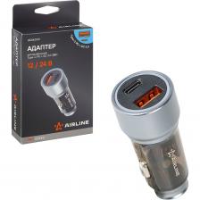 Автомобильный адаптер Airline Type-C PD + QC 3.0 38Вт, 12/24В PRO AEAK003