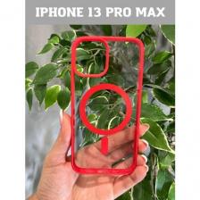 Чехол MagSafe для Apple iPhone 13 Pro Max / чехол на айфон 13 про макс прозрачный красный