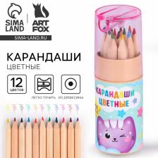 Набор цветных карандашей мини в тубусе «Котик», 12 шт., с точилкой
