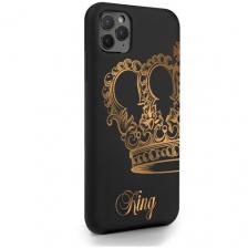 Черный силиконовый чехол MustHaveCase для iPhone 11 Pro Max Парный чехол корона King для Айфон 11 Про Макс