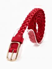 Ремень женский плетёный, 110x1.8 см, пряжка металл, золотистая, красный