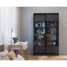 Библиотека – купе HOBBY, 1500x450x2100 мм, цвет тёмно – серый/белый шёлк
