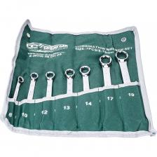 Набор накидных ключей Dreamcar зеленый, 8-19, 7 шт. DC-000-0694141 представляет собой набор специализированных инструментов для профессионального использования в процессе ремонта неисправностей транспортных средств и любых других ремонтных работ. Рабочая часть инструментов изготовлена из высокопрочной хромованадиевой стали, благодаря чему инструменты обладают прочностью и долговечностью. Для удобства хранения набор ключей размещён в сшитом из нетканого полотна чехле, каждый карман которого имеет цифровую идентификацию, соответствующую размеру ключа в нём хранящегося. Кроме того, чехол снабжён люверсовыми подвесами для закрепления на стене.