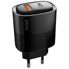 СЗУ Pero TC11 USB-A QC3.0 + USB-C PD 45W черный