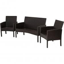 Набор садовой мебели «Кения» — привлекательный гарнитур ручной работы, который будет хорошо смотреться как на улице, так и внутри дома. Комплект состоит из двух просторных кресел и дивана. Изделия изготовлены из полиротанга — экологически чистого искусственного материала, обладающего повышенной прочностью. Их можно без опаски оставлять под открытым небом в любую погоду. Диван и кресла выдерживают значительный вес. После нагрузки мебель мгновенно восстанавливает первоначальную форму. Классический дизайн и строгая расцветка будут выглядеть уместно в любой обстановке. Размеры: диван 1 шт - 1180х800х600, кресло 2 шт - 570х800х600