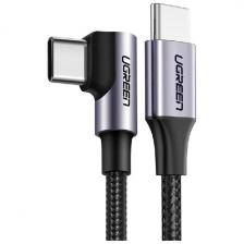 Кабель угловой Ugreen US255 (50125) USB-C 2.0 Male to Angled 90° USB-C 2.0 Male 3A Data Cable. Длина: 2 м. Цвет: серо-черный
