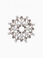 Брошь новогодняя «Снежинка жемчужная», белая в серебре