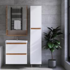 Шкаф пенал для ванной VIANT Мальта белый, дуб вотан