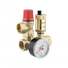 Группа безопасности котла предназначена для защиты автономных систем отопления от превышения максимально допустимого рабочего давления, а также для отвода воздуха и контроля давления в этих системах. Состоит из латунного корпуса, предохранительного клапана, автоматического воздухоотводчика и манометра.