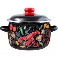 Кастрюля appetite Лобстер объемом 3 литра выполнена из эмалированной стали, что обеспечивает долговечность и устойчивость к коррозии. Черный цвет придает изделию стильный и современный вид. Кастрюля подходит для использования на всех типах плит, включая газовые, индукционные и электрические, а также в духовке и микроволновой печи, что делает ее универсальной в использовании. Эмалированное покрытие как внутри, так и снаружи облегчает уход за кастрюлей и позволяет мыть ее в посудомоечной машине. Ручки из эмалированной стали обеспечивают надежный захват и безопасность при использовании. Толщина стенок и дна 0,8 мм способствует равномерному распределению тепла, что улучшает качество приготовления пищи.