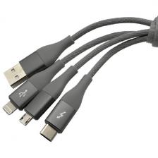 Кабель 3 in 1 зарядный Solove USB - Lightning/Micro/Type-C SOLOVE, 120 см, 5V, 24А, нейлоновая оплетка, DW2 (RUS) техпак темно-серый