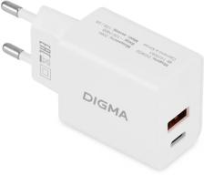 Сетевое зарядное устройство Digma DGW2D, USB-C + USB-A, 20Вт, 3A, белый [dgw2d0f110wh]