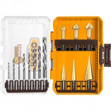 Набор сверл по металлу HEX 14 шт. HSS INGCO AKDL61401 INDUSTRIAL предназначены для использования в дрелях и шуруповертах, включает 8 сверл по металлу от 2-6мм, 3 ступенчатых сверла с шагом: 4-12 мм, 5 ступеней, 4-12 мм, 9 ступеней, 4-22 мм, 10 ступеней, зенковки 12.4/16.5/20.5 мм.Набор для сверления различных типов стали, цветных металлов, меди, латуни и алюминия, нержавеющей стали, пластика и дерева.Удобный шаблон в крышке кейса позволяет быстро определить диаметр сверла, что экономит время на подбор оснастки.