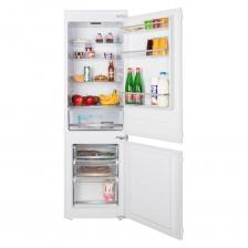 Современный встраиваемый двухкамерный холодильник высотой 177 см. Общим объем холодильной камеры – 197 л, морозильной – 76 л. Корпус шириной 54 см сделан из металла. Внутренняя часть выполнена из антибактериального белого пластика легкой очистки. Предусмотрена возможность перенавешивания двери. В верхней холодильной камере предусмотрено: 4 стеклянные полки с металлической окантовкой 1 ящик для фруктов и овощей 3 боковых полки на дверце 2 лотка для яиц В нижней морозильной камере: 3 ящика, с охлаждающим элементом под каждым отсеком емкость для льда Управление осуществляется с помощью термостата. На дисплее вы можете выбрать одну из 7 степеней охлаждения. Климатический класс морозильника - ST. Это указывает на то, что он выполняет свои функции при температуре окружающей среды от +16°C до +38°С. Низкий уровень шума при работе компрессора (39 Дб) позволяет устанавливать его в кухне-гостиной. Класс энергопотребления: A+.