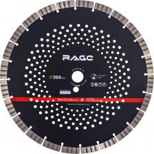 Диск алмазный турбо сегментный по железобетону и камню 350 мм RAGE Предназначен для высокопроизводительной резки железобетона (в том числе бетон, шлакобетон), искусственного и натурального камня, кирпича, гранита. Изготовлен методом горячего прессования. 24 сегмента режущей кромки обеспечивают высокую скорость реза, а перфорация корпуса способствует дополнительному охлаждению диска. Используется на швонарезчиках и бензорезах со стандартным посадочным отверстием 25.4 мм. Жесткий, прочный корпус обеспечивает прямолинейный рез и выдерживает высокие нагрузки. Возможен сухой рез, мокрый рез значительно увеличивает ресурс диска. Соответствует требованиям ГОСТ 32833-2014. Характеристики:Диаметр (мм): 350Тип диска: алмазныйВид диска: турбо-сегментированныйПосадочный диаметр диска (мм): 25.4Высота алмазного слоя (мм): 10Толщина диска (мм): 3.2Количество сегментов (шт): 24Тип резки: сухой/мокрыйТехнология производства: горячее прессованиеМаксимальные обороты (об/мин): 4 300Максимальная скорость (м/сек): 80Назначение: для высокопроизводительной резки железобетона (в том числе бетон, шлакобетон), искусственного и натурального камня, кирпича, гранитаОБРАТИТЕ ВНИМАНИЕ: при работе без водяного охлаждения необходимо делать перерыв примерно 15-20 секунд "холостого" вращения на каждую 1 минуту.