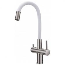 Смеситель для кухни с фильтром Milacio Ultra 560 (MCU.560.SSW) нержавеющая сталь, белый шланг