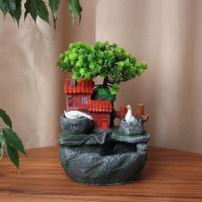 Фонтан настольный «Дом под деревом, каменные кадки», 27x18 см, без подсветки, без шарика