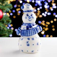 Штоф фарфоровый гжель «Снеговик Балагур», 20 см, 0.5 л