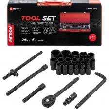 Надёжный и функциональный набор от бренда Patron, включающий 24 профессиональных инструмента с посадочным квадратом 1/2" и 6-гранными головками. Идеален для автосервисов, мастерских и домашнего применения.Преимущества:Широкий диапазон размеров: охватывает наиболее востребованные типоразмеры крепежаНадёжная конструкция: прочные материалы обеспечивают устойчивость к высоким нагрузкамУдобство работы: наличие удлинителей и кардана — для доступа к труднодоступным местамОрганизация и мобильность: компактный кейс — всегда порядок и готовность к работеПрофессиональное качество: подходит как для сервисного центра, так и для домашнего мастераРекомендовано для: слесарных, ремонтных и сборочных работ в автосервисе, гараже или мастерской