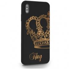 Черный силиконовый чехол MustHaveCase для iPhone XS Max Парный чехол корона King для Айфон 10С Макс