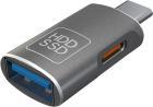 Адаптер Pero AD16 OTG, USB-C TO USB-A 3.0 + USB-C, серый (PRAD16BL)