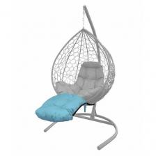 Подставка для ног на кресло подвесное, с ротангом черное, голубая подушка