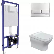 Комплект унитаза с инсталляцией Berges Strati с сиденьем микролифт и клавишей смыва хром