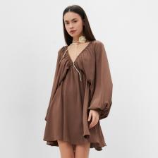 Платье мини женское MIST с глубоким вырезом, размер 48, коричневое