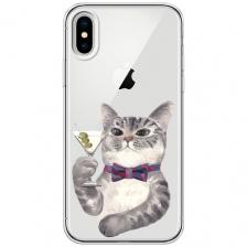 Чехол на Apple iPhone X / Айфон X с принтом Кот джентльмен, прозрачный