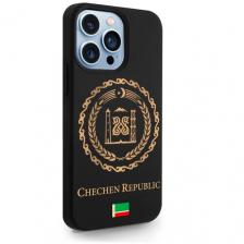 Черный силиконовый чехол SignumCase для iPhone 13 Pro Золотой Герб Чечни для Айфон 13 Про