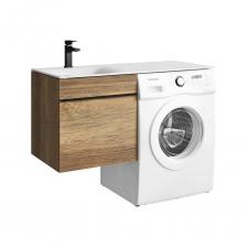 Коллекции Terra, Duet и Forma представляют собой готовые решения для ванных комнат, когда нужно совместить стиральную машину и тумбу с умывальником. Три серии включают в себя стильные и функциональные напольные и подвесные тумбы, которые помогут сделать ванную комнату более удобной и организованной. Напольные тумбы хороши тем, что дают больше места для хранения моющих средств, полотенец и других предметов, а подвесные тумбы создают ощущение легкости и простора.Учитывая тренд на черную сантехнику и темные стиральные машины, коллекция Terra полностью сделана в цвете темного дерева. Он удачно сочетается с техникой и придает особый уют и теплоту пространству.Подходящая раковина: Forma 115 леваяАрт. FOR.11.04.D-L