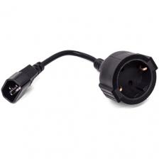Переходник на евророзетку Filum CEE 7/3- С14, 3х0.75мм?, 220В, 10A, 2200 Вт, под кабель питания, чёрный, 0.15м.