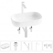 КЕРАМИЧЕСКАЯ РАКОВИНА. Вследствие обжига керамики при температуре 1250° С образуется плотная трехслойная фарфоровая структура, которая придает прочность и обеспечивает белизну как внутренней, так и внешней поверхности умывальника.ДОННЫЙ КЛАПАН CLICK-CLACK. Донный клапан из высококачественной латуни отличается прочностью, устойчив к коррозии и повреждениям. Заглушка клапана служит барьером от попадания мелких предметов в сливное отверстие раковины, а удобная разборная конструкция позволяет прочищать механизм от возможных загрязнений за считанные минуты.МЕТАЛЛИЧЕСКИЙ СИФОН. Латунный сифон Drainage System обладает высокой устойчивостью к перепадам температур и давления. Декоративное покрытие не подвержено выцветанию и воздействию коррозии. Регулировка длины патрубка способствует беспроблемной установке при нестандартном расположении коммуникаций.ВЫСОКИЙ ОТДЕЛЬНОСТОЯЩИЙ СМЕСИТЕЛЬ. Литой корпус смесителя из латуни выдерживает перепады давления и противостоит гидроударам. Прочные гибкие шланги из каучука в металлической оплетке и качественная опрессовка INNOpex обеспечивают герметичность соединений.УГЛОВЫЕ ВЕНТИЛИ (2 шт). Латунные вентили не подвержены износу и устойчивы к температурным нагрузкам. Бесшовный корпус и прочное резьбовое соединение гарантируют полную герметичность подключения.МНОГОСЛОЙНАЯ УПАКОВКА. Все компоненты набора тщательно упакованы в заводскую тару с надежной фиксацией от случайного смещения и повреждения продукции в процессе транспортировки.