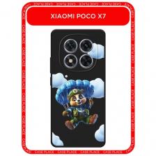 Черный матовый чехол на Poco X7/Xiaomi Redmi Note 14 Pro 5G / Поко X7 с принтом Парашютист
