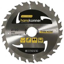 Пильный диск по дереву Hanskonner THIN KERF, 190x30 мм, 24 зубьев (H9022-190-30-24T)